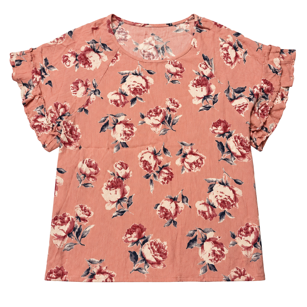 Umgee Floral Blouse Size S Pink Ruffle Sleeves 1
