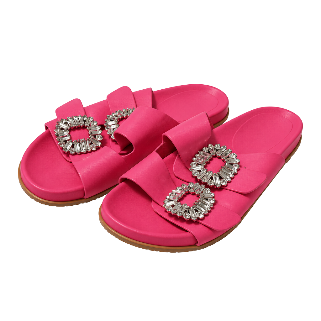 Shu Shop Bridget Hot Pink Jeweled Double-Strap Slide Sandals Size 10 1