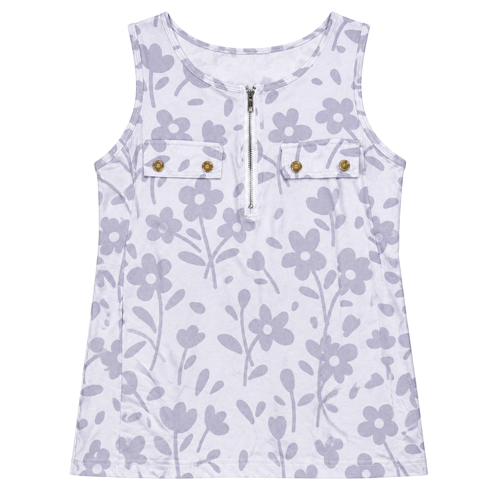 Unbranded Floral Cold Shoulder Zip Top White Purple 1