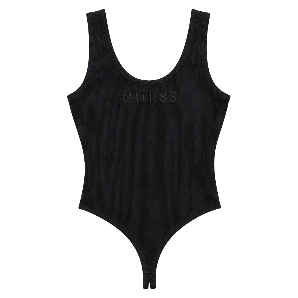 Guess Bodysuit Size M Black Tank Top Embroidered Logo 1