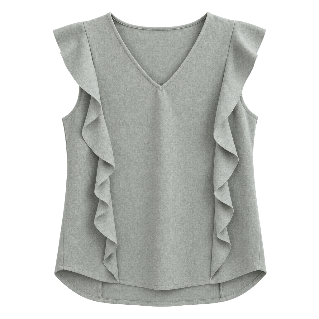 Fifteen Twenty Ruffle Suede Top Size M Sage Green Sleeveless Blouse 1
