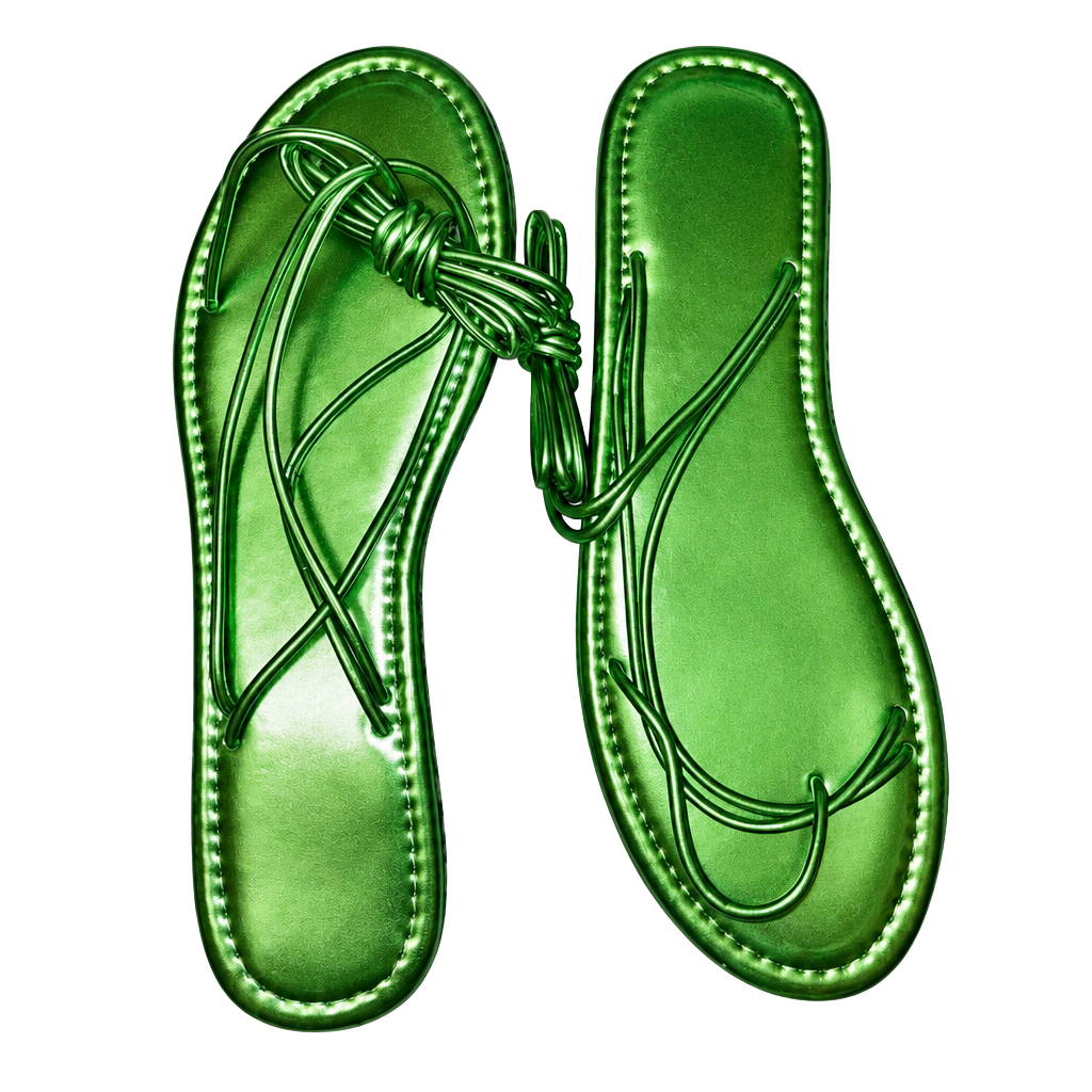 Metallic Green Lace Up Flat Sandals Size 38 1
