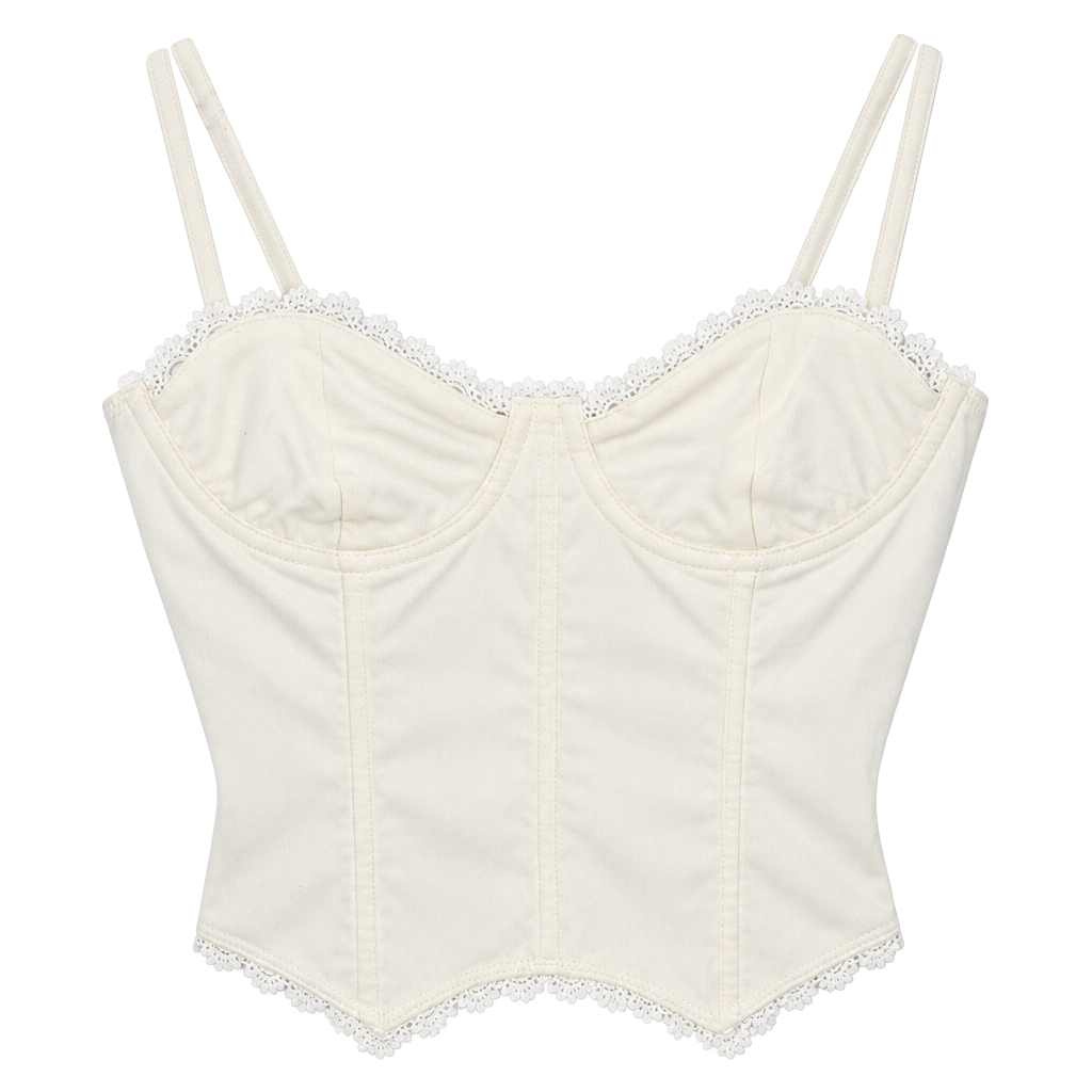 Musera White Lace Trim Corset Top Size S 1