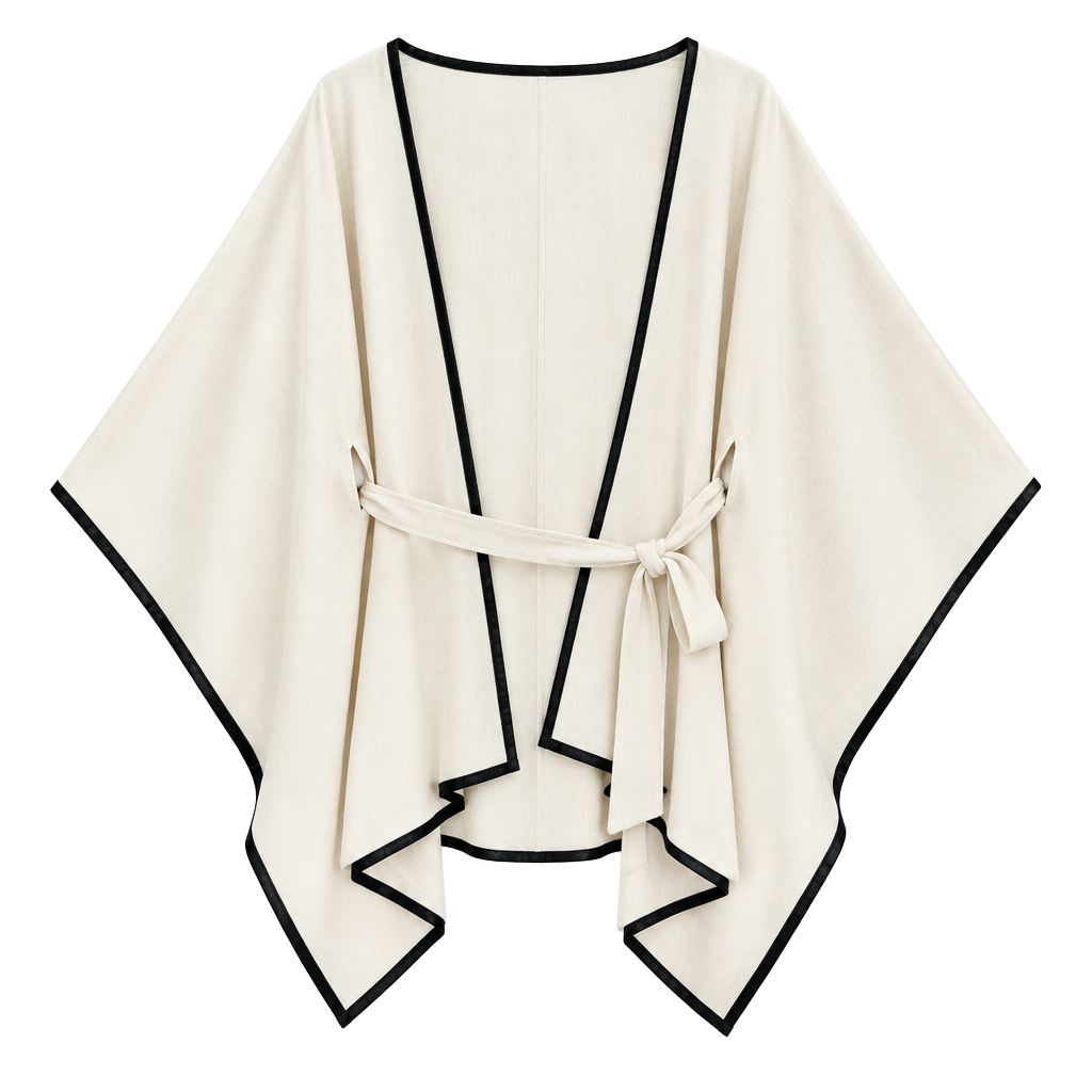Jessica McClintock Belted Ruana Wrap Cape Black Camel New with Tags 1