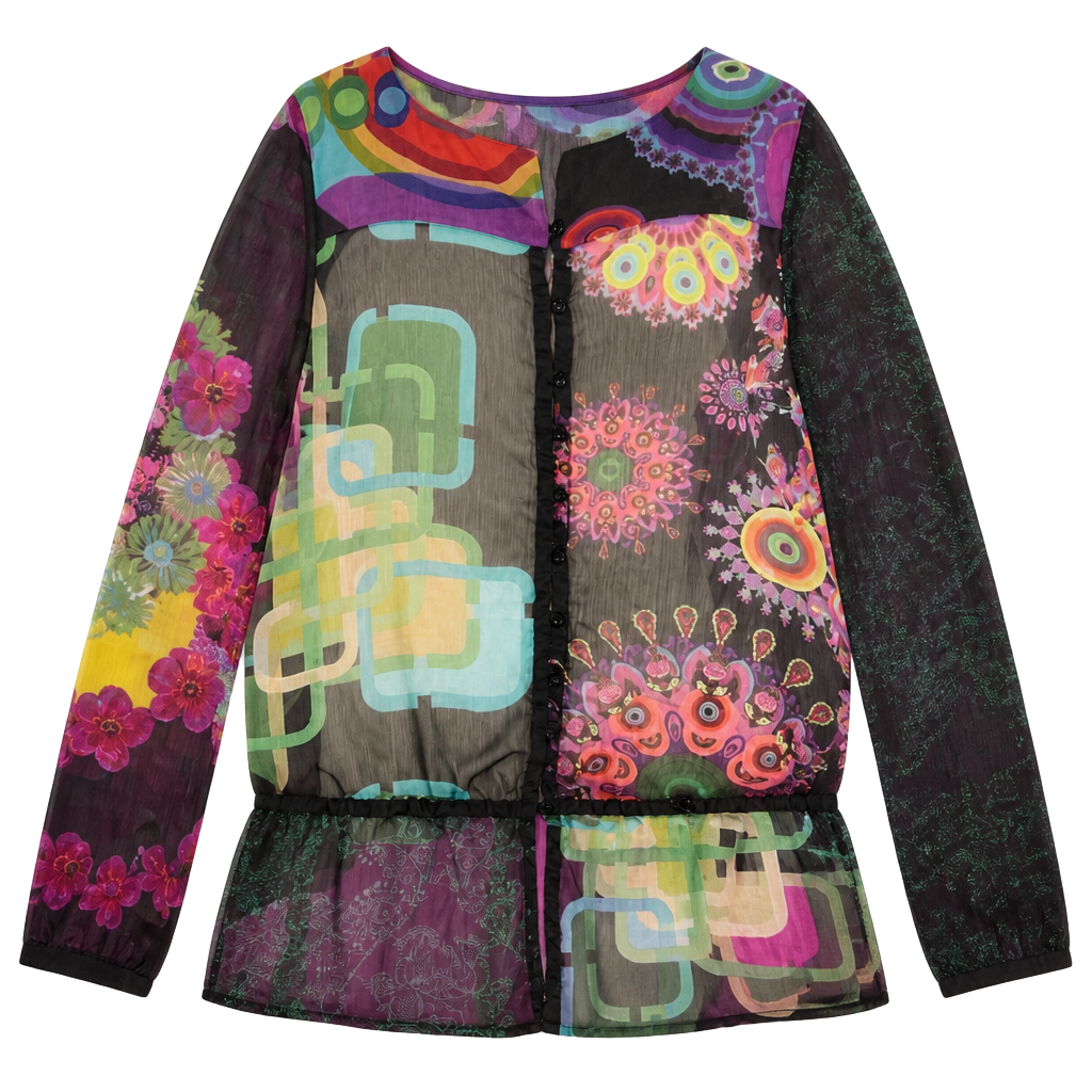 Desigual Multicolor Patchwork Print Blouse Size S 47C2201 1