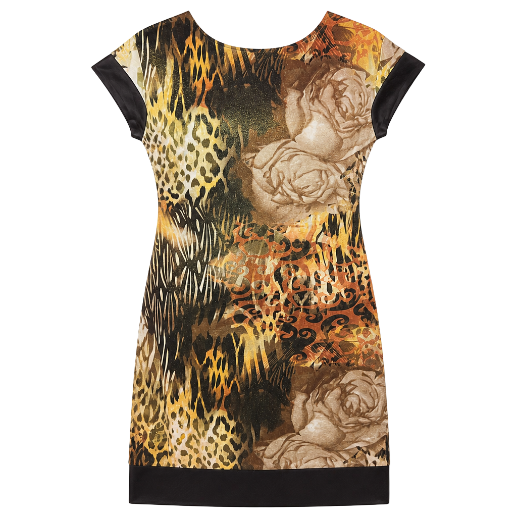 Caché Animal Print Floral Metallic Bodycon Vintage Y2K Cocktail Mini Dress Size 10 1
