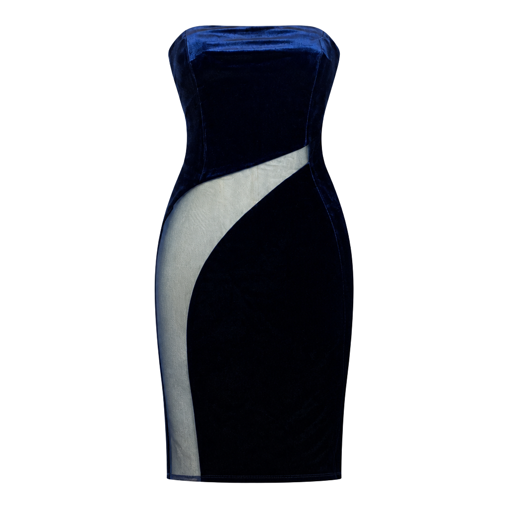 House of CB Careda Navy Velvet Mesh Cutout Bodycon Midi Dress XS NWT 1