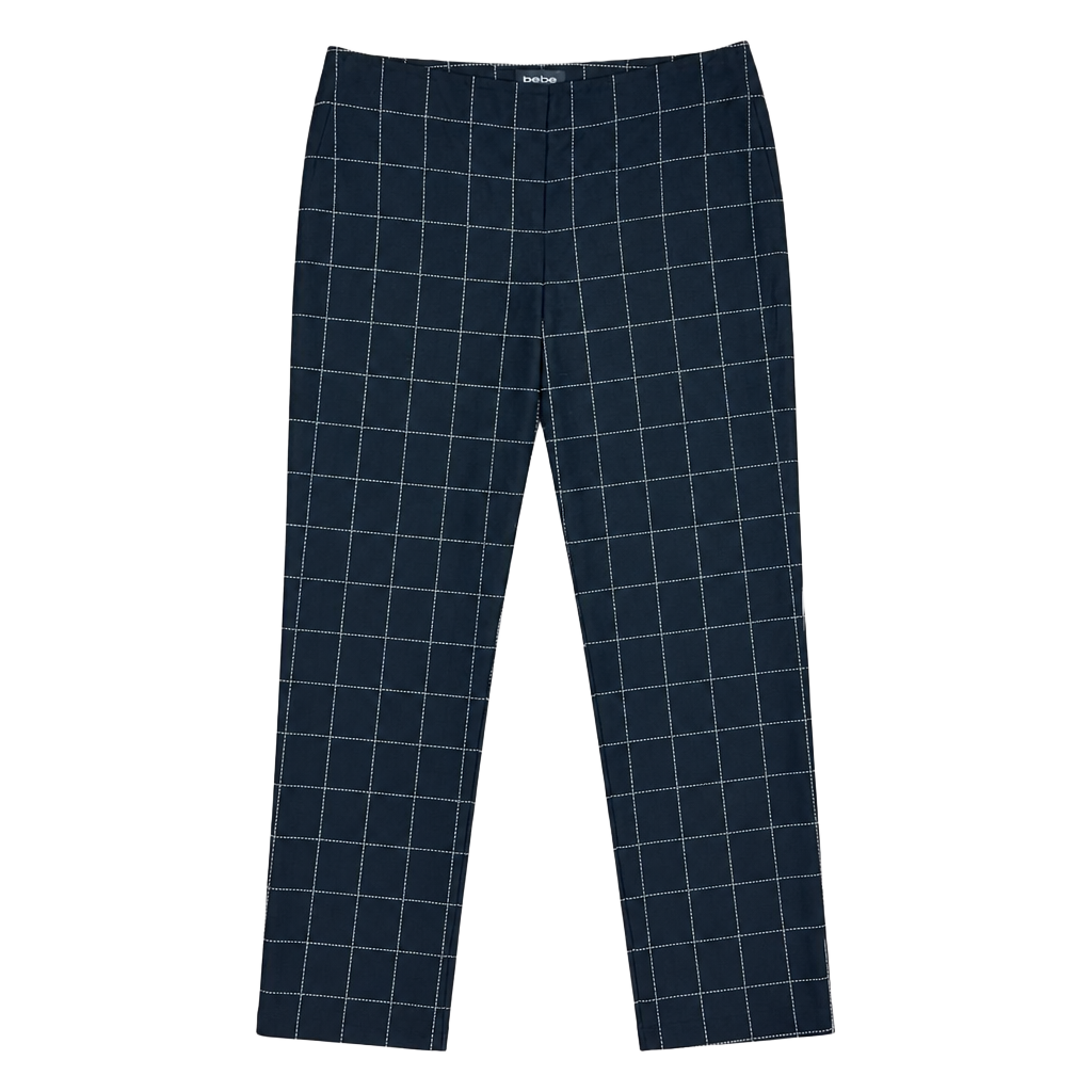Bebe Black White Windowpane Plaid Ankle Pants with Zip Hems Size 10 1