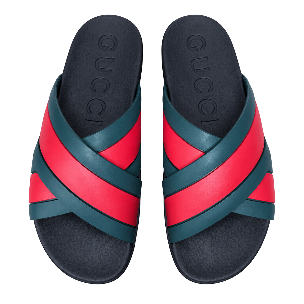 Gucci Web-detail Slides Black Red Green Rubber Sandals 1