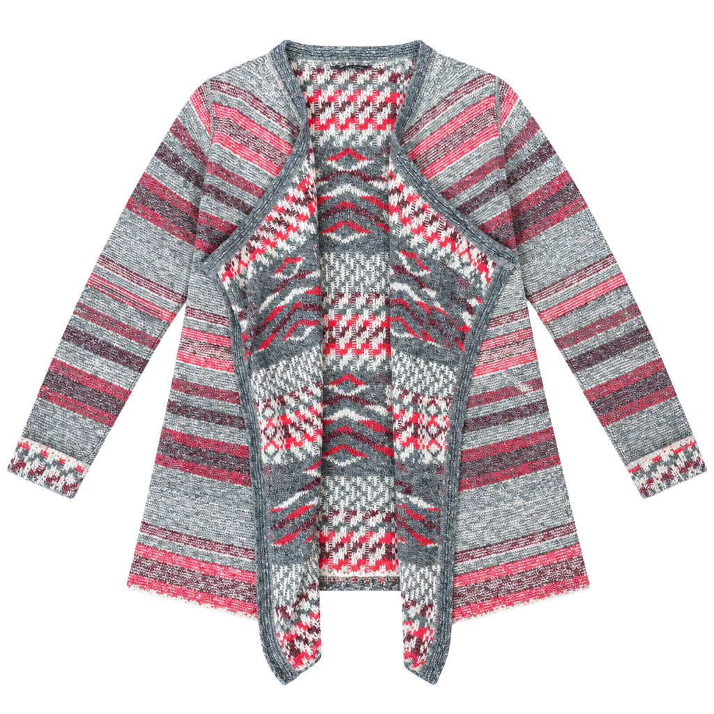 Lucky Brand Cardigan Size M Gray Red Open Front Southwestern 1