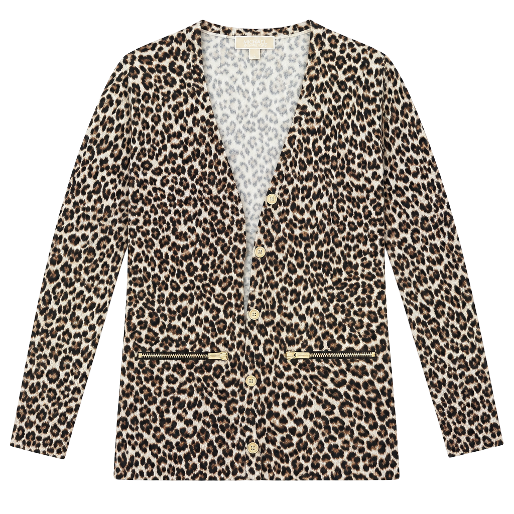 MICHAEL Michael Kors Cardigan Size S Cheetah Leopard Print Gold Zip Pockets 1