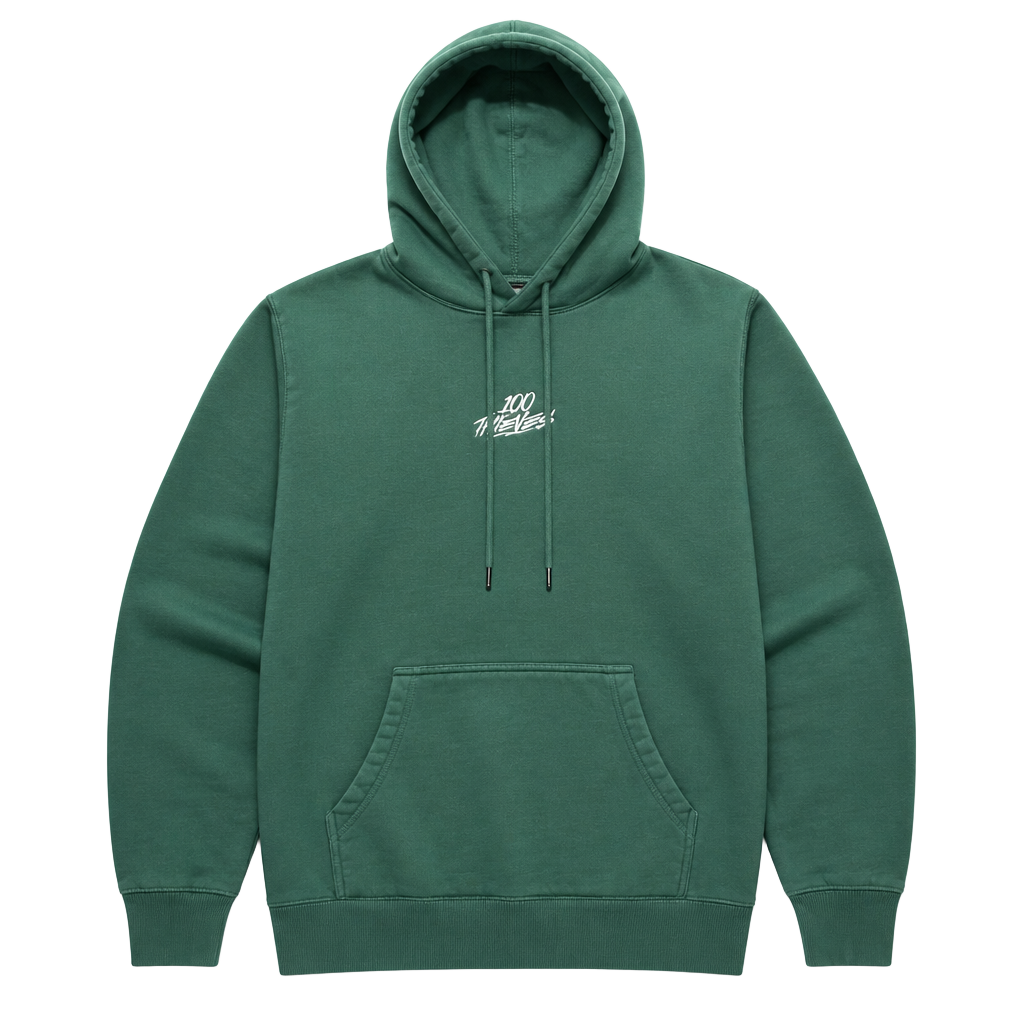 100 Thieves Men’s Green Hoodie Logo Embroidered Pullover Size M 1