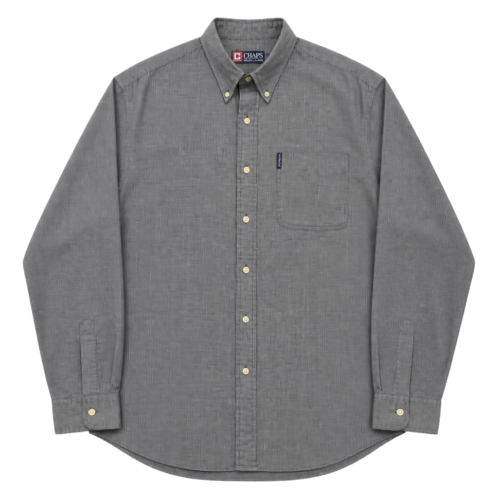 Vintage Chaps X Ralph Lauren Gray Grid Pattern Long Sleeve Button Up Size XL 1
