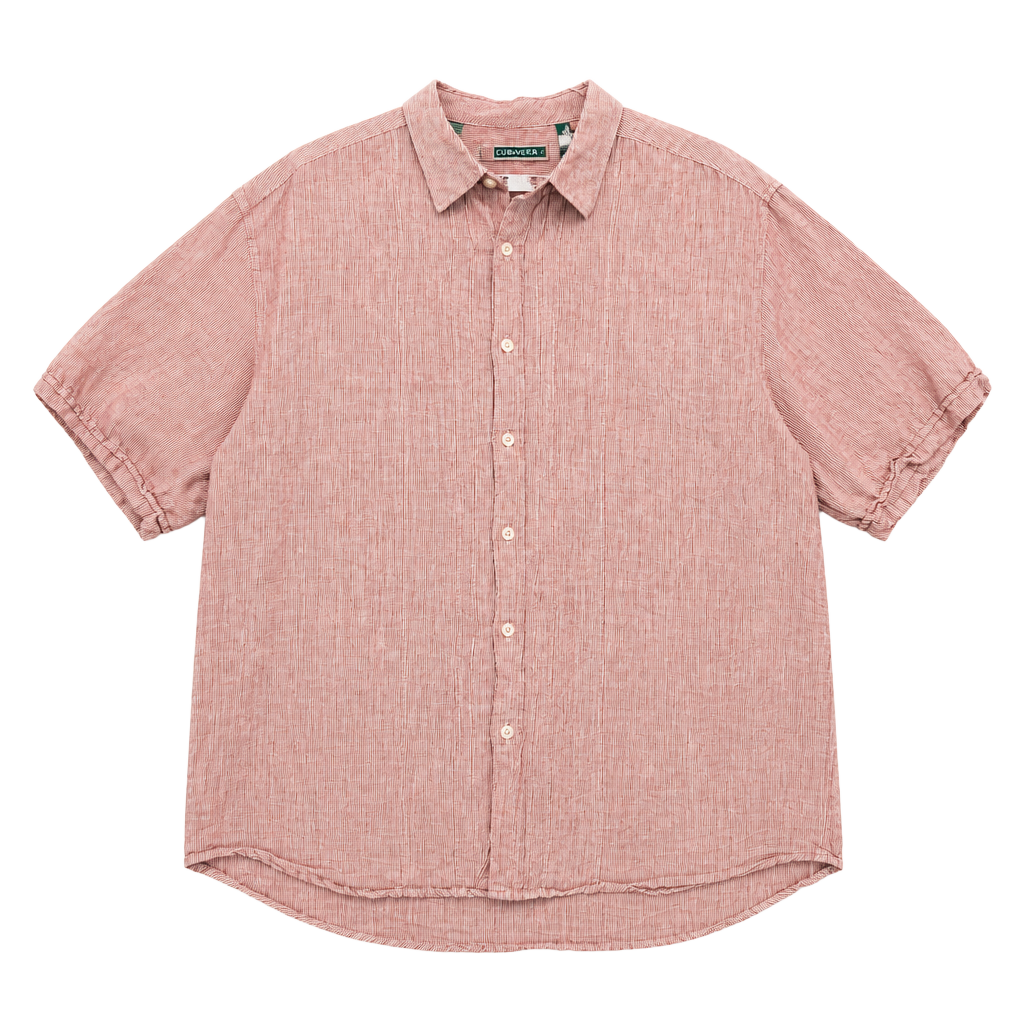 Cubavera Men’s Red Pinstriped Linen Blend Casual Cuban Button Up Size XL 1