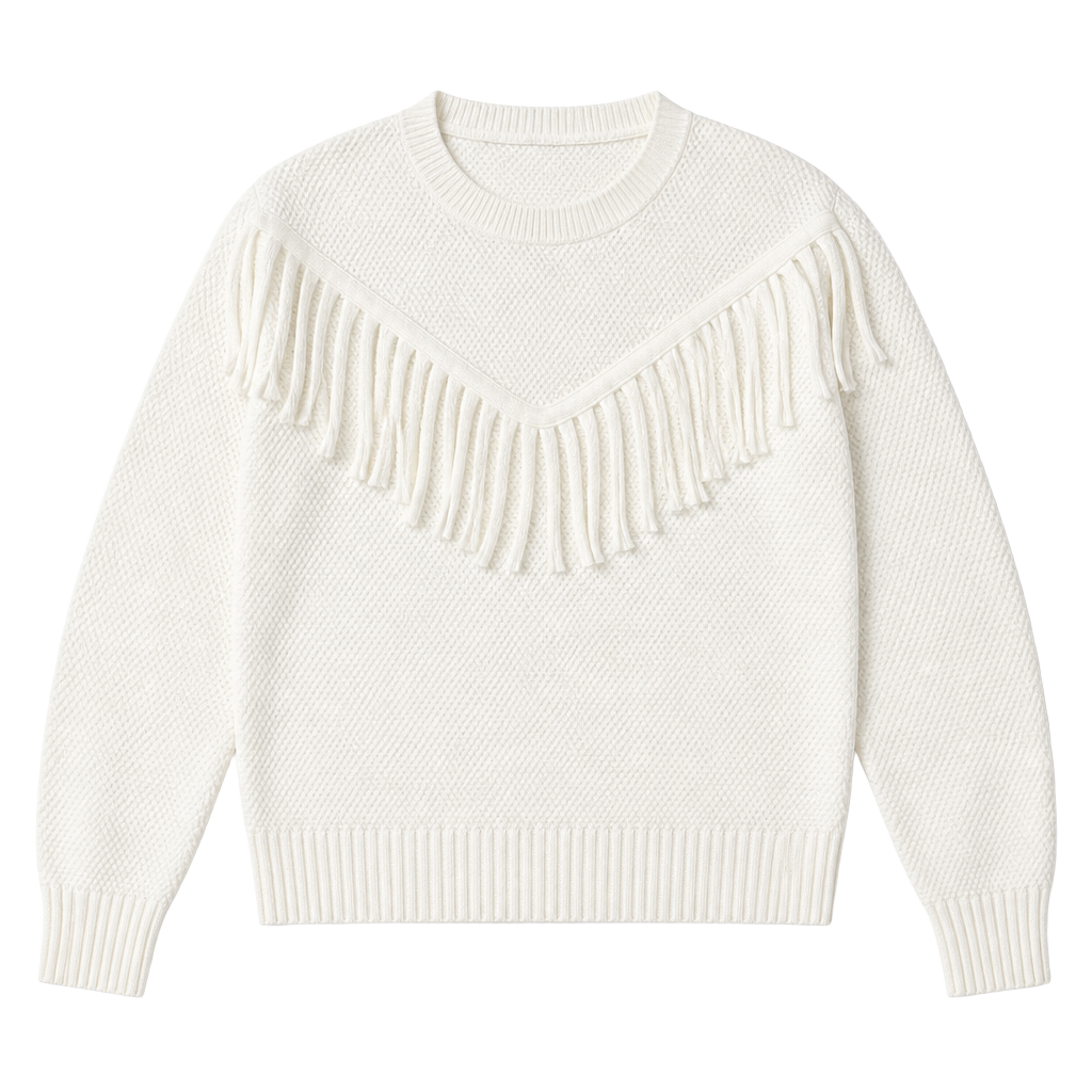 West of Melrose Womens Small Cream Fringe Crew Neck Sweater New With Tags 1