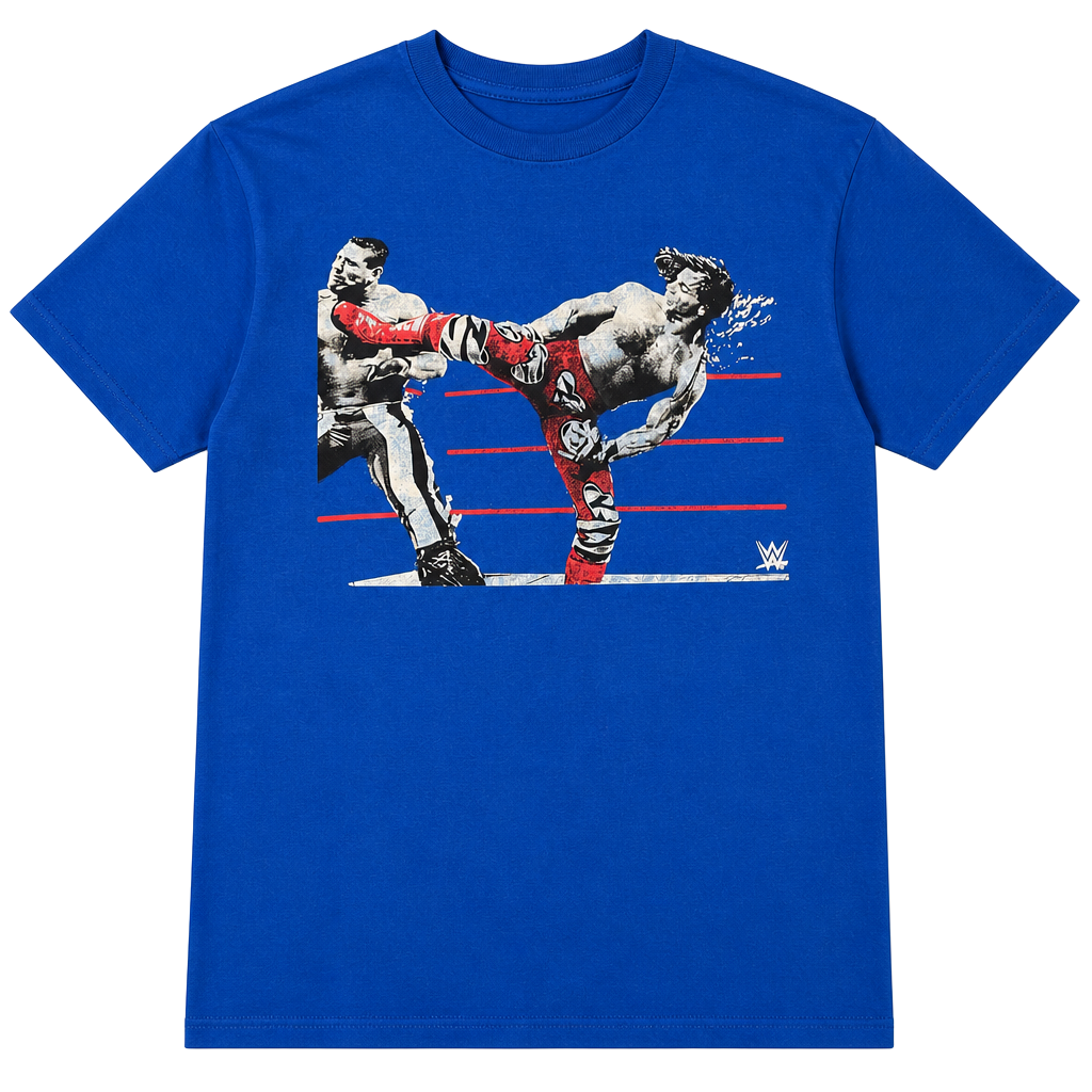 WWE Legends Shawn Michaels vs Kurt Angle WrestleMania 21 T-Shirt Blue Size M 1