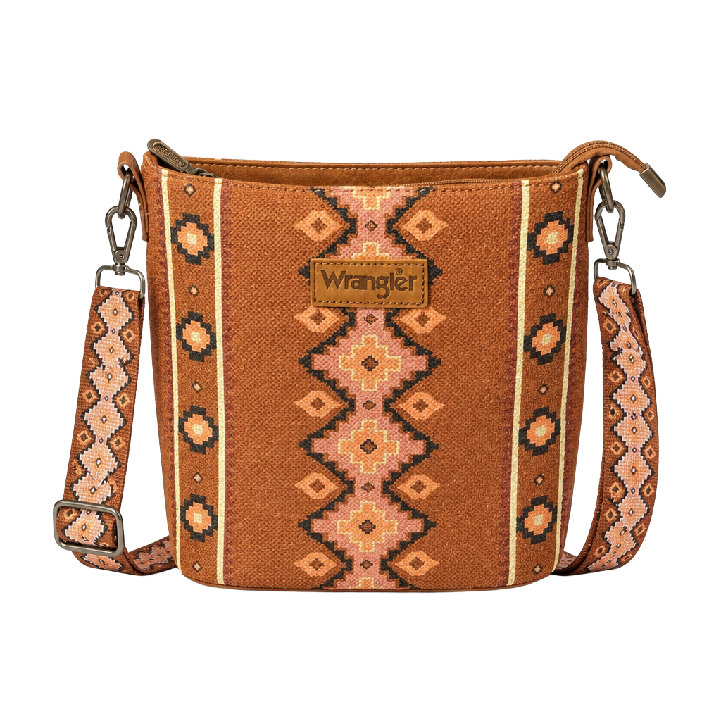 Wrangler Southwestern Print Canvas Crossbody Bag WG221-8360-ROSEBRN Brown 1