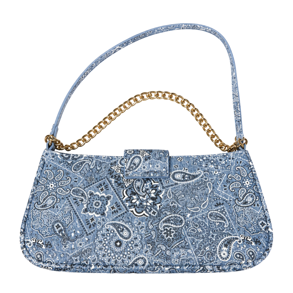 Aldo Blue Paisley Denim Shoulder Bag with Gold Chain Strap 1