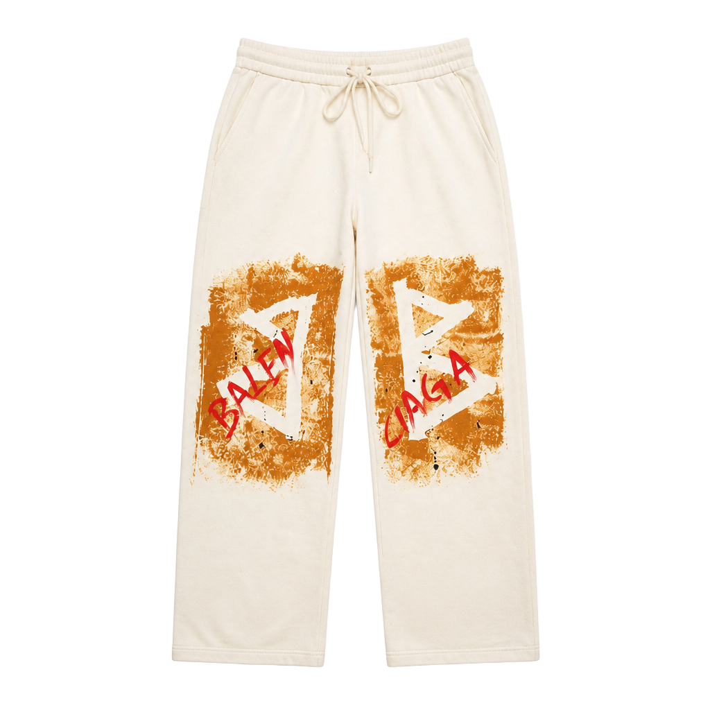 Balenciaga Bleach Print Graphic Wide Leg Sweatpants White 1