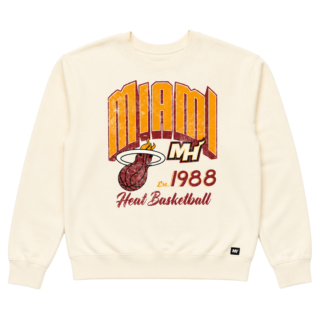 Wild Collective Miami Heat Graphic Crew Fleece Vintage White Sweatshirt M 1
