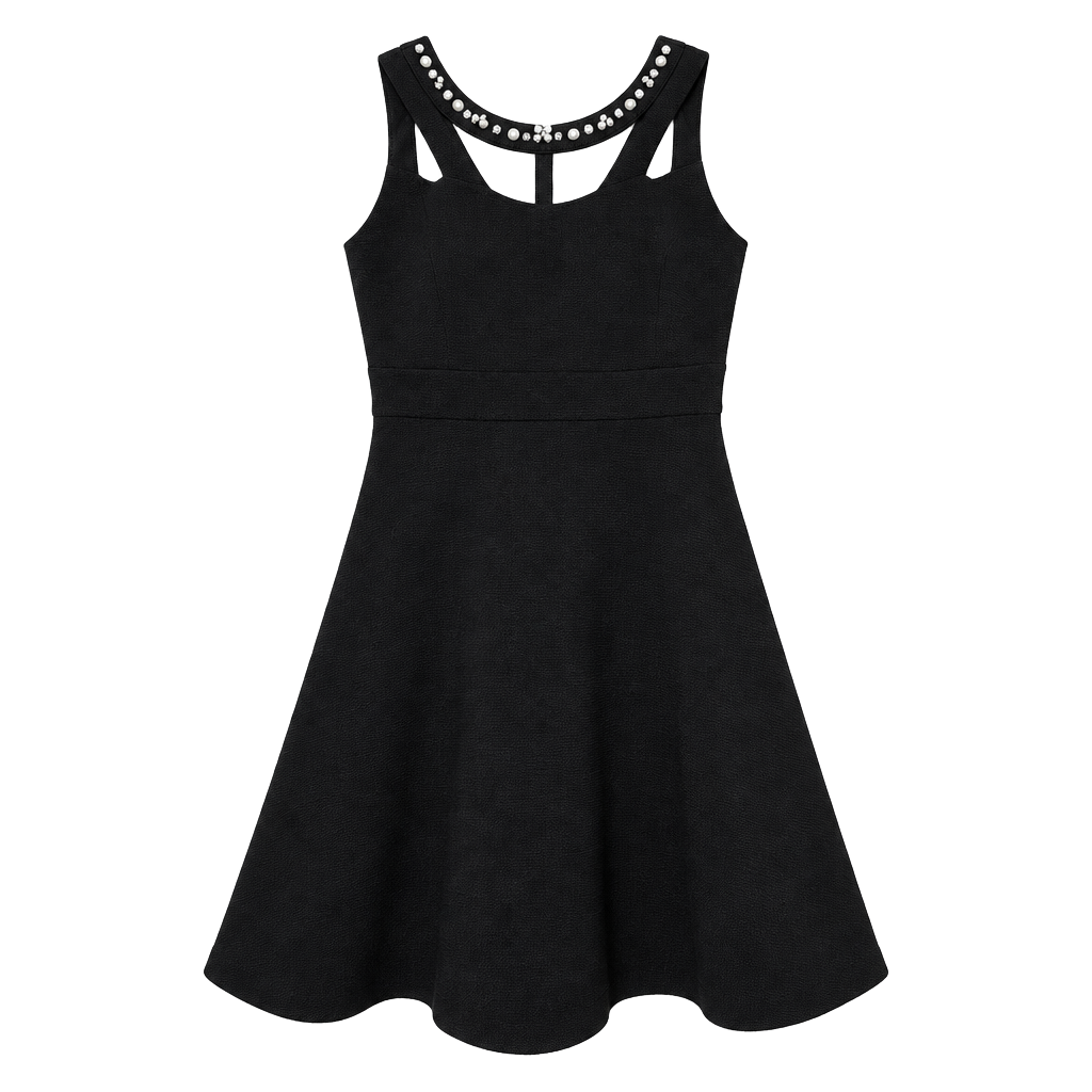 The Children's Place Dress Size 12 Black Jeweled Neck Knit Stretch Jacquard 1