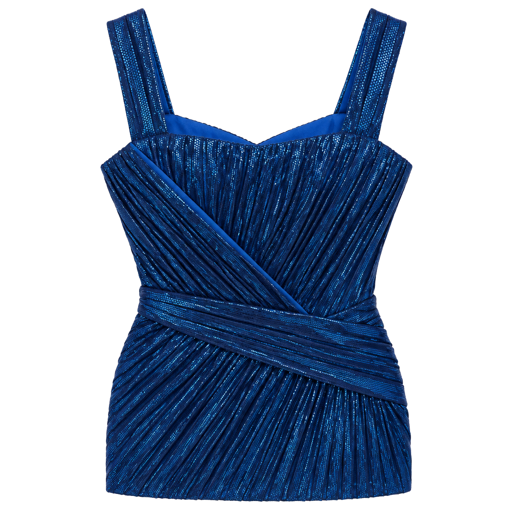 Rare Editions Dress Size 12 Blue Metallic Pleated Formal 1
