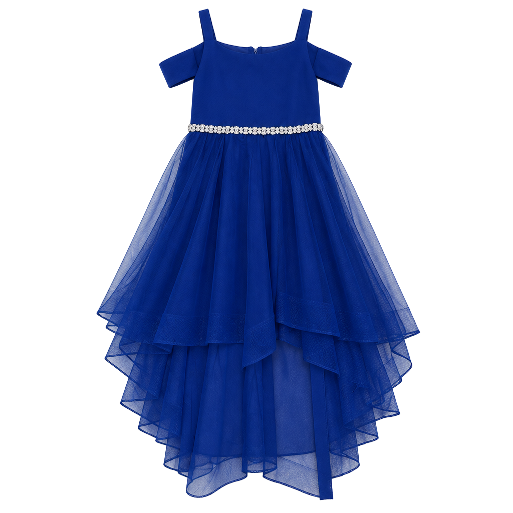 Rare Editions Cold Shoulder Scuba Dress Size 12 Royal Blue High Low 1