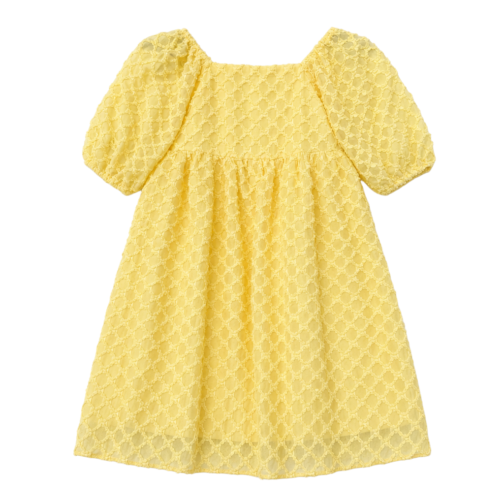 Speechless Kids Yellow Textured Chiffon Puff Sleeve Babydoll Dress 1