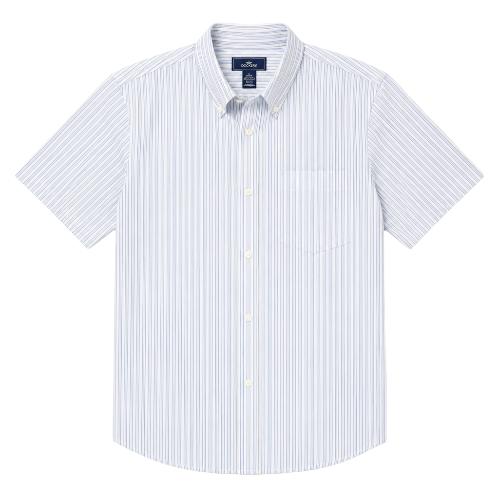 Dockers Men's No Wrinkle Stain Defender Short Sleeve Button Down Striped Shirt 1