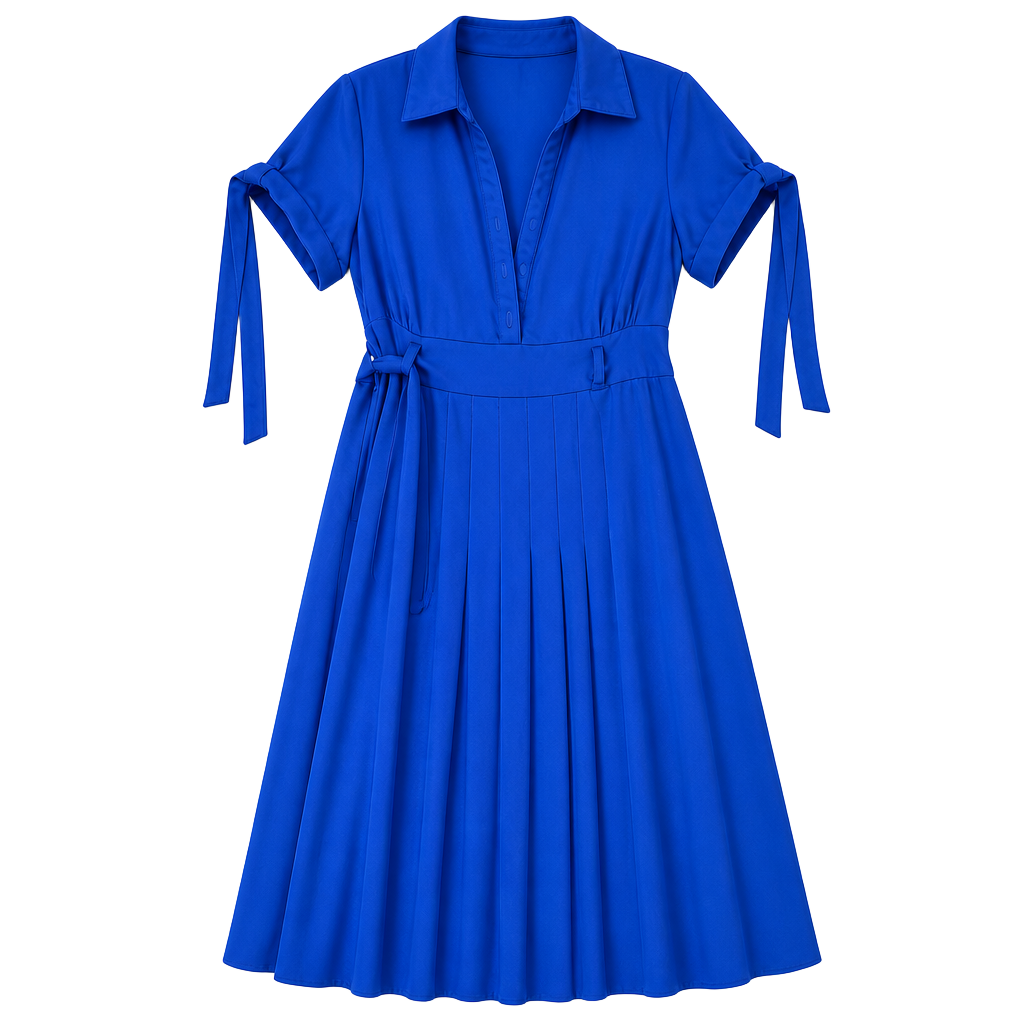 Chadwick's Royal Blue V-Neck Collared Tie-Sleeve Midi Shirt Dress Size 14P 1