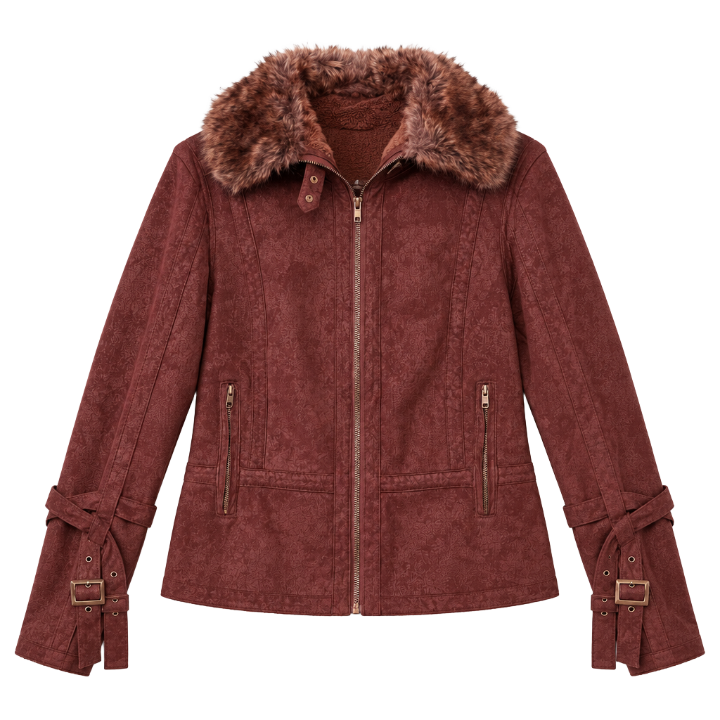 Montanaco Faux Suede Jacket Size M Brown Faux Fur 1