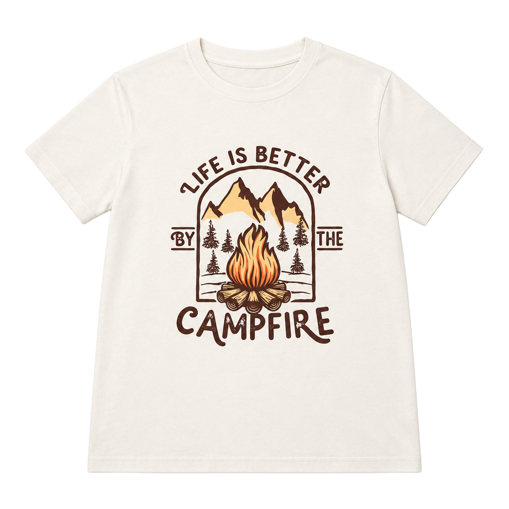 Shein Campfire Graphic T-Shirt Size M White 1