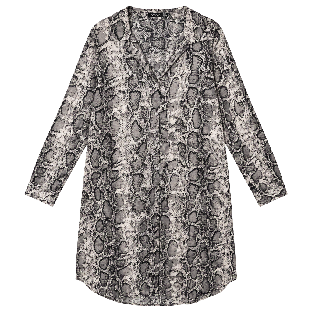 Boohoo Snake Print Long Sleeve Button Down Shirt Dress 1