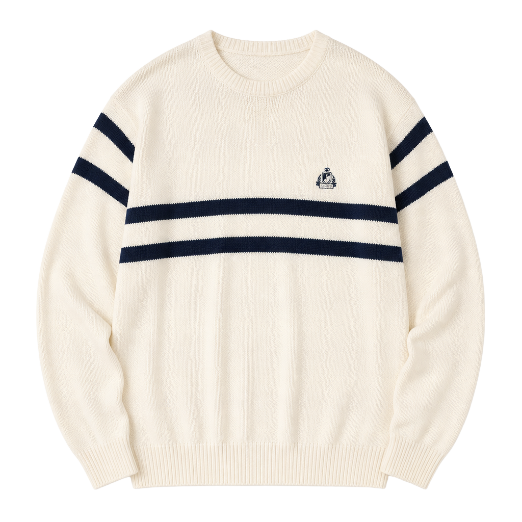 IZOD Crewneck Sweater Size XL White Navy Striped Cotton 1