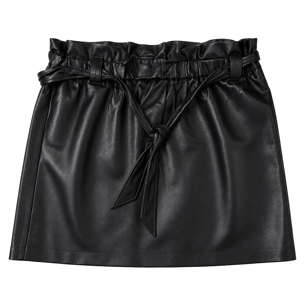 Eloquii Faux Leather Paperbag Mini Skirt Size 20 Black Belted 1