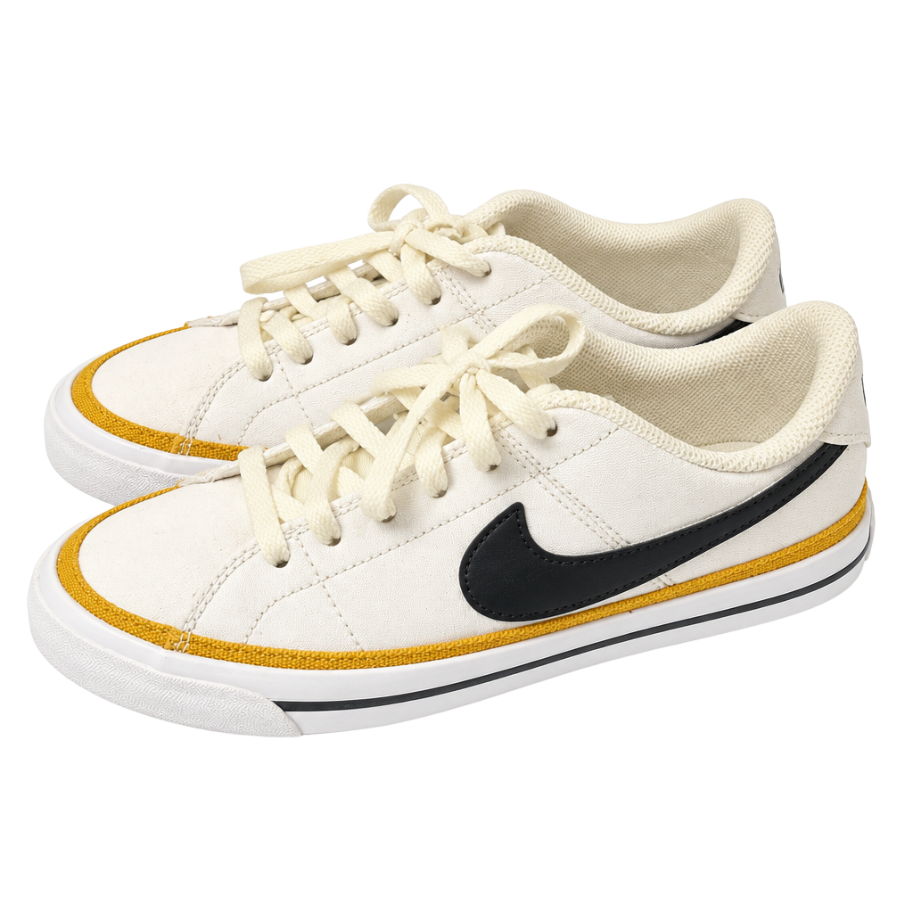 Nike Court Legacy Size 3.5Y White Black Yellow Sneakers 1
