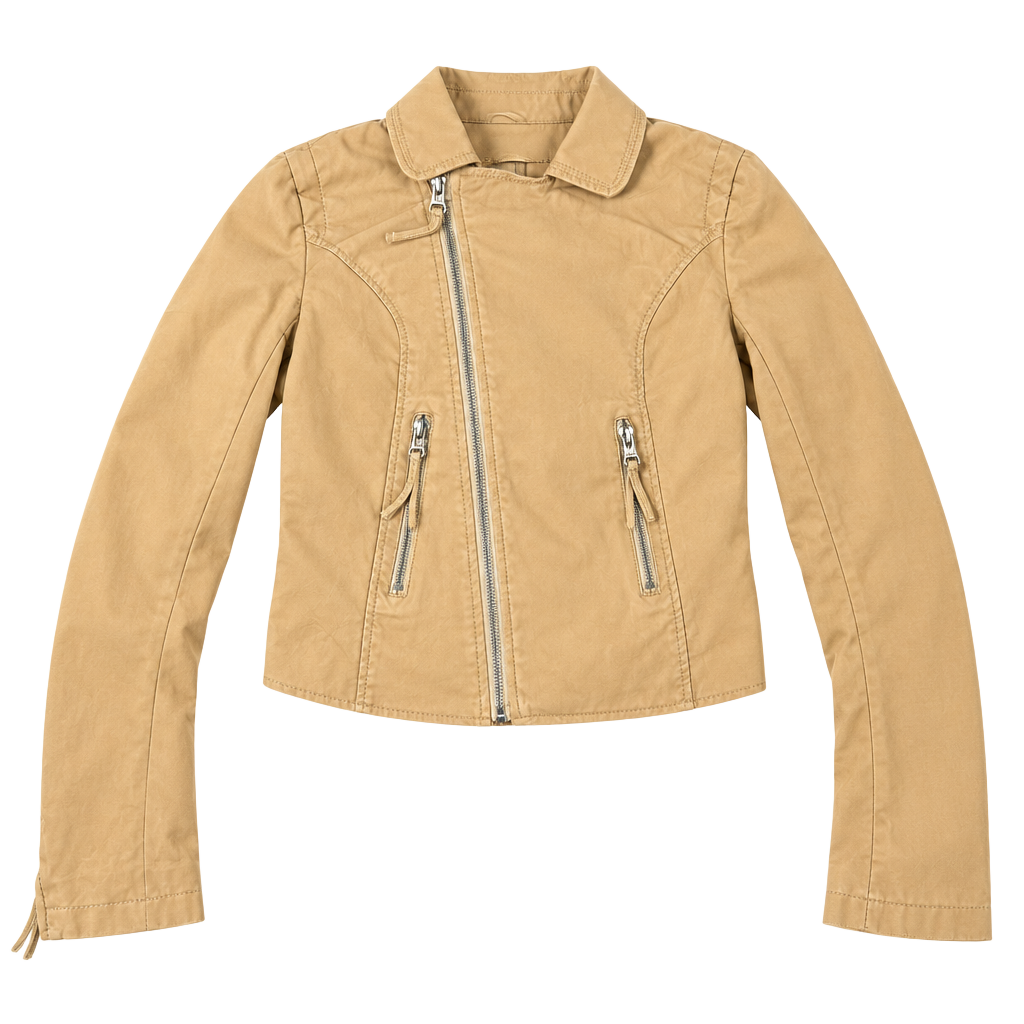 Solemio Moto Jacket Size M Tan Faux Leather Corset Back 1