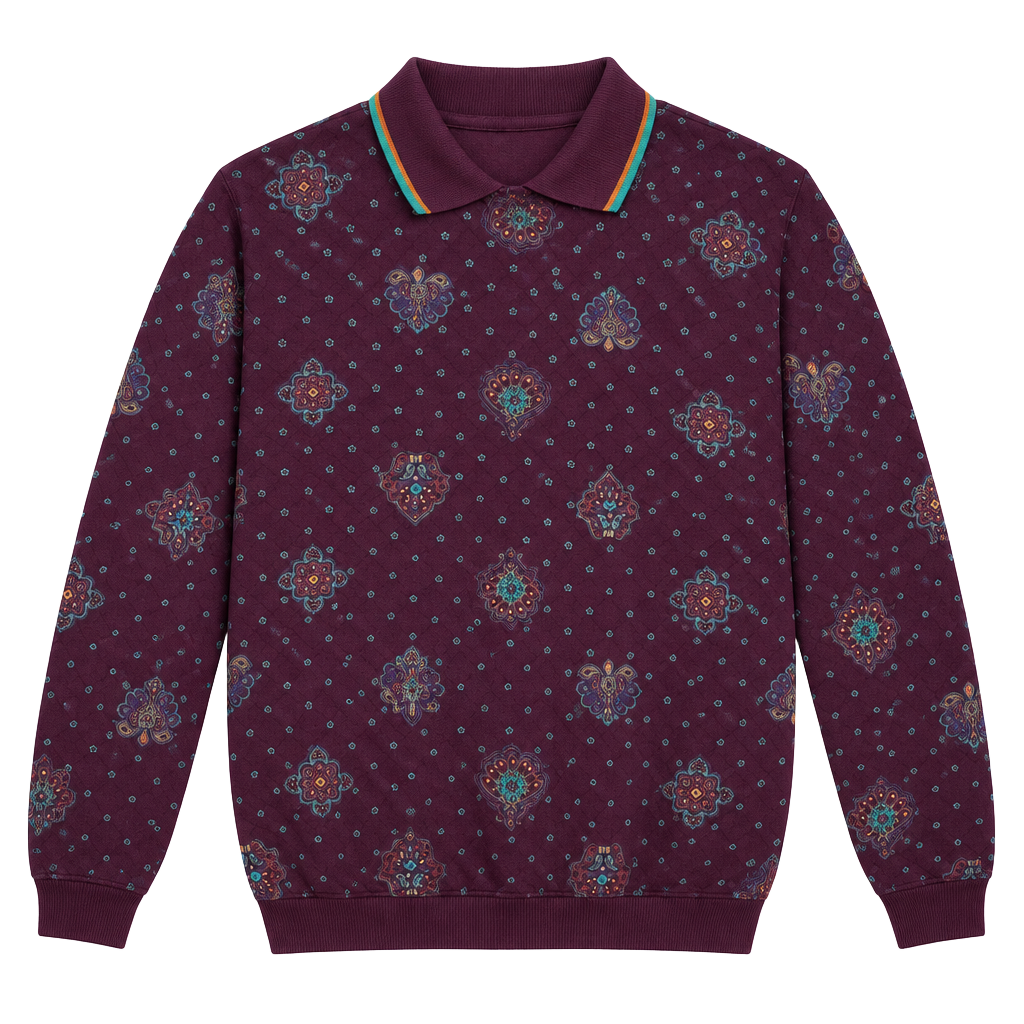 Gitano Connections Mens Pullover Quilted Paisley 80s Vintage Purple Medium 1