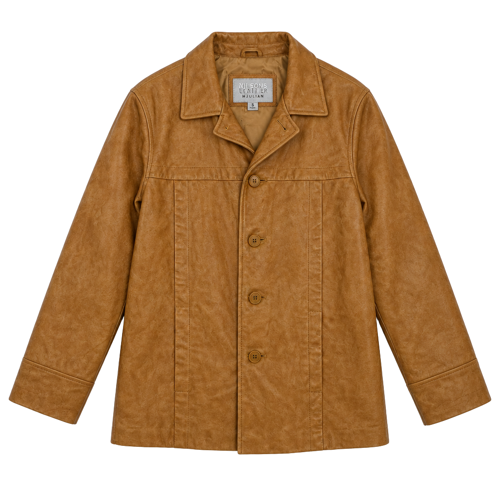 Wilsons Leather Mens Jacket M Julian Button Front Car Coat Vintage Tan Small 1