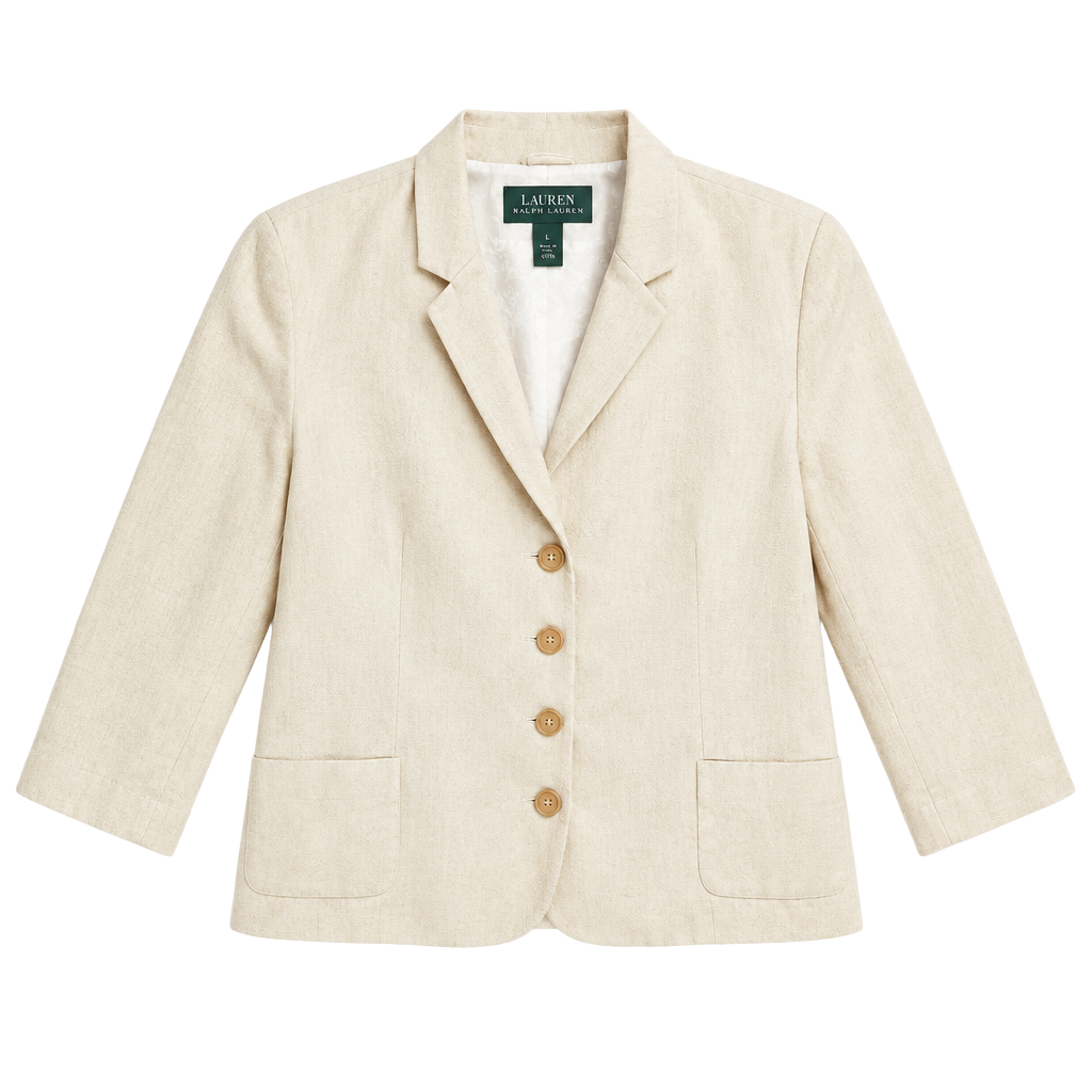 Lauren Ralph Lauren Womens Blazer Linen Button Preppy Ivory 16 1