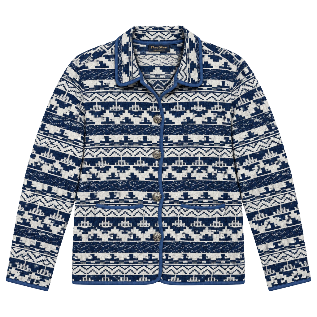 Jane Ashley Womens Jacket Tapestry Aztec Cotton Button Blue White Large 1