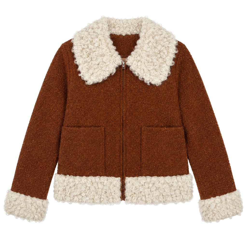 Penny Lane Forever 21 Womens Jacket Sherpa Collar Zip Cropped Rust Brown Medium 1