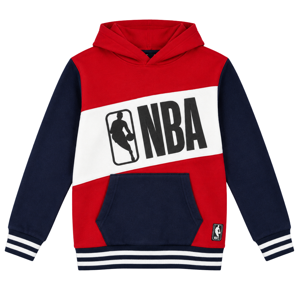 NBA Mens Hoodie Colorblock Logo Striped Cuff Fleece Red Navy Youth 10-12 1