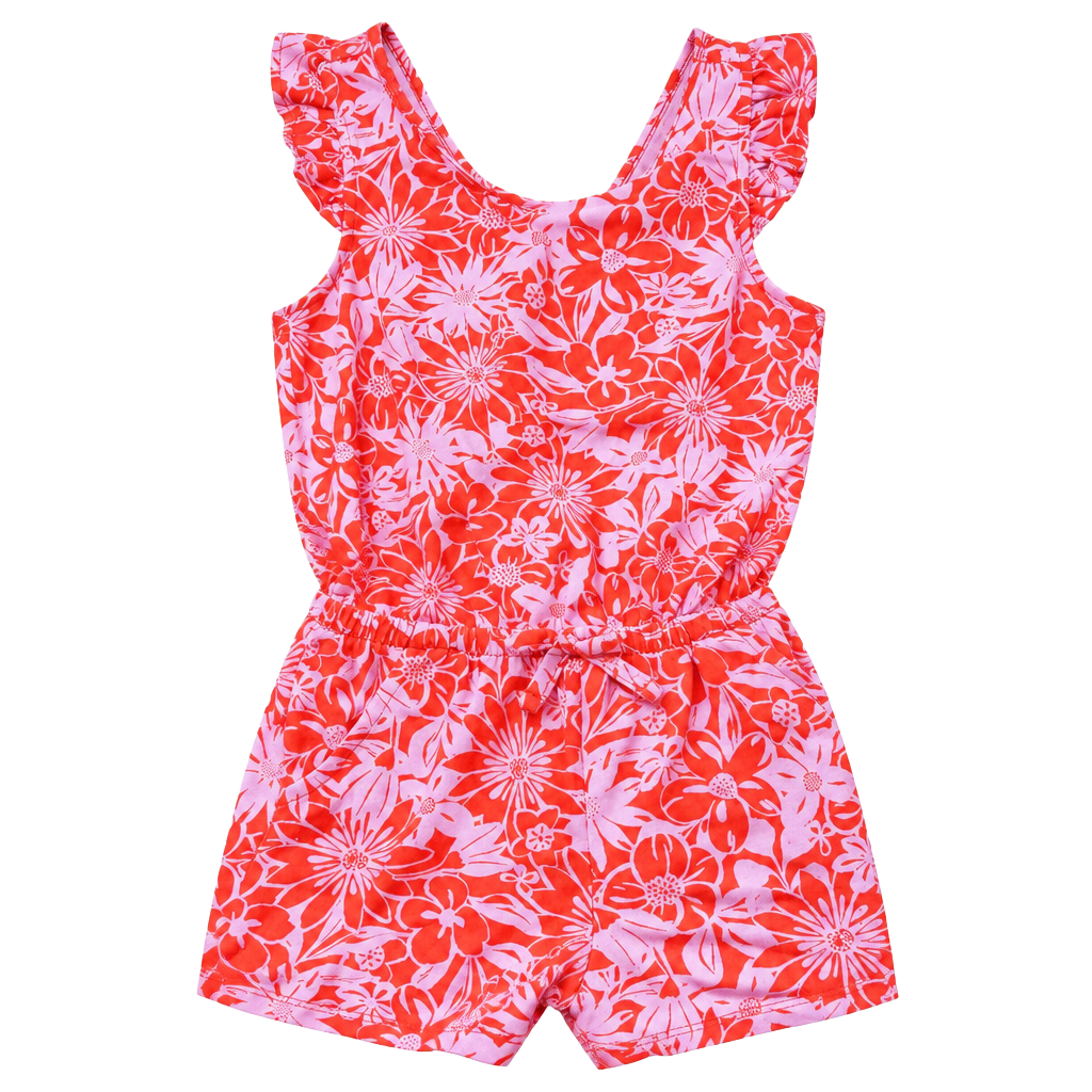 Cat & Jack Floral Romper Size 4T Pink Red Ruffle Strap Playsuit 1