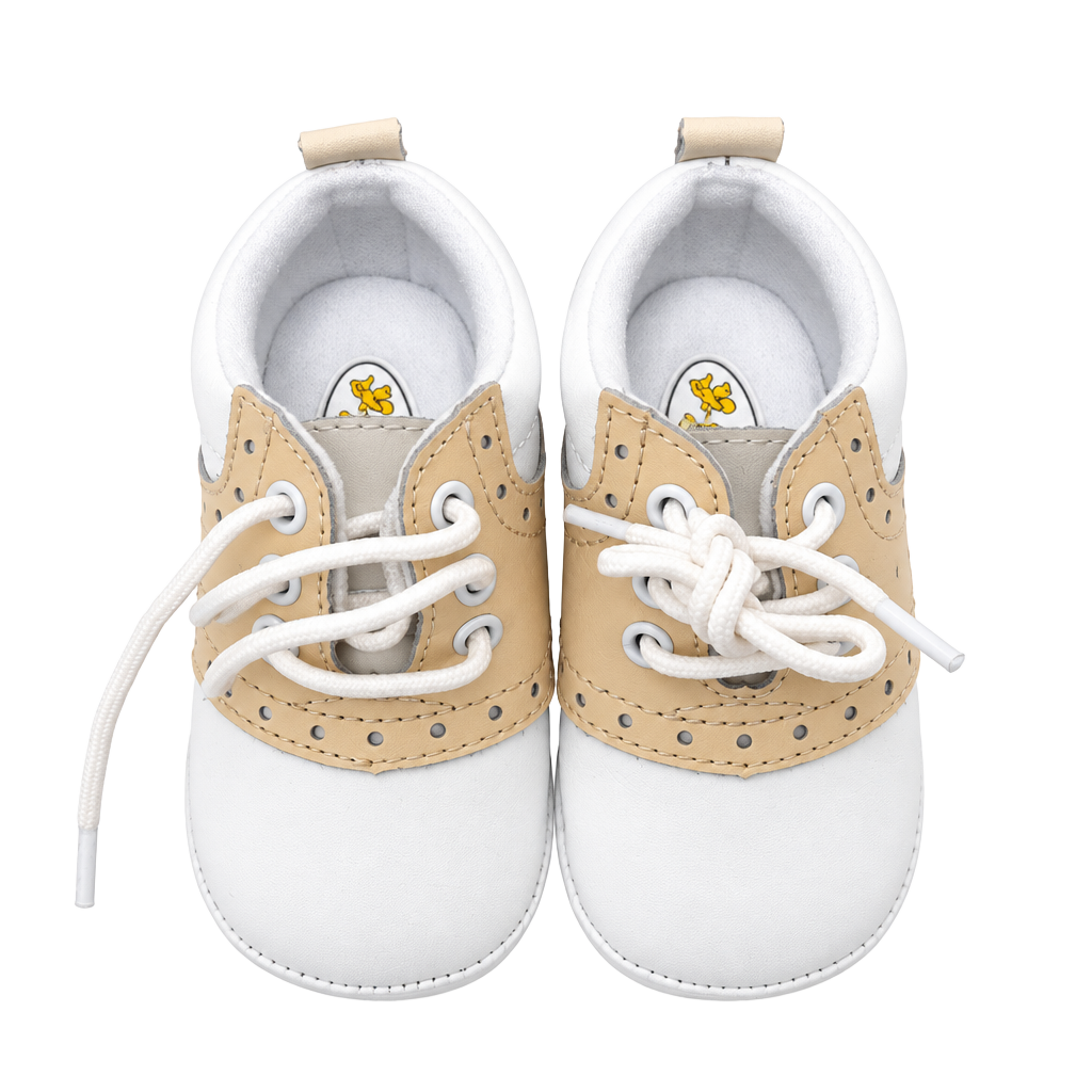 Angel Baby Shoes Oxford Size 4 White Tan Leather 1