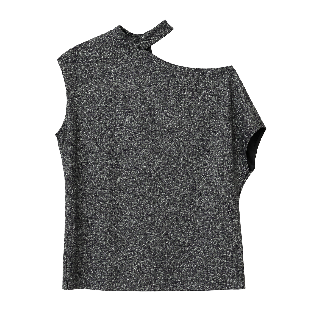RtA Metallic One-Shoulder Top Size S Silver Black Asymmetrical 1