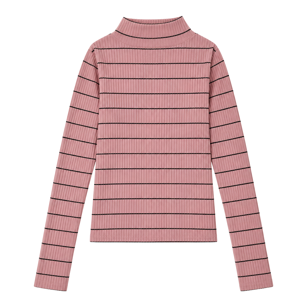Intermix Striped Open-Back Mock Neck Top Size S Pink Black Ribbed 1