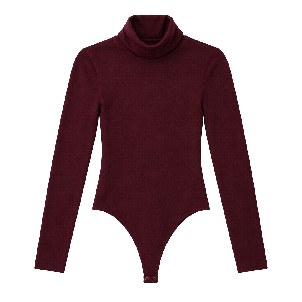 Wolford Turtleneck Bodysuit Size S Burgundy Long Sleeve 1