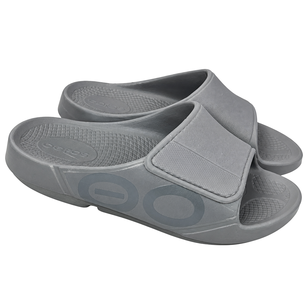 OOFOS OOahh Sport Flex Adjustable Recovery Slides Slate 1