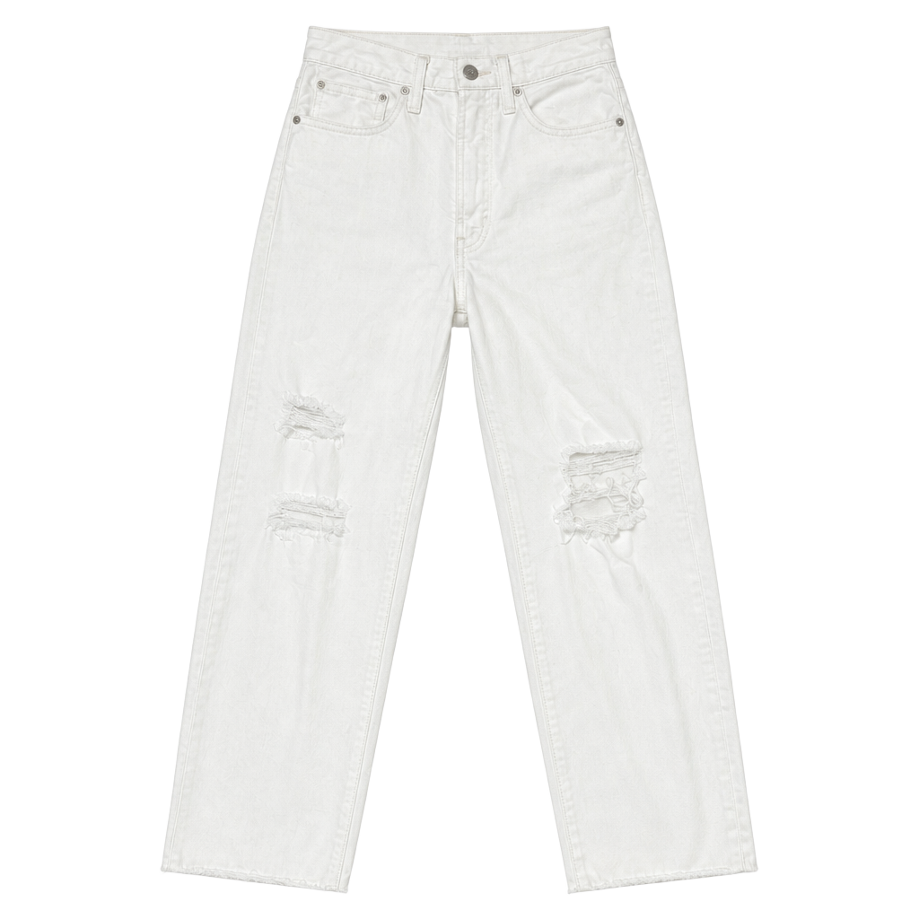 Madewell The Perfect Vintage Straight Jean in White with Distressed Knees and Raw Hem Size 25 1